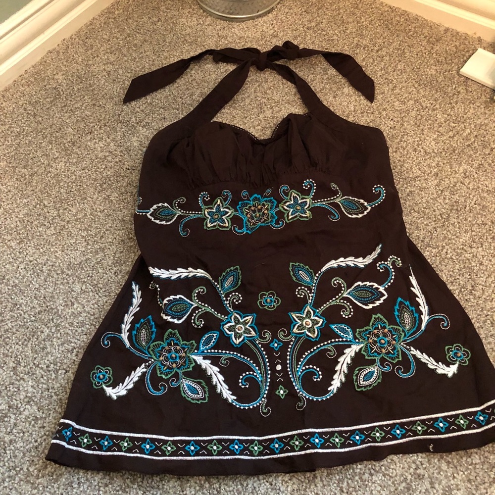 Embroidered Halter Top- size M